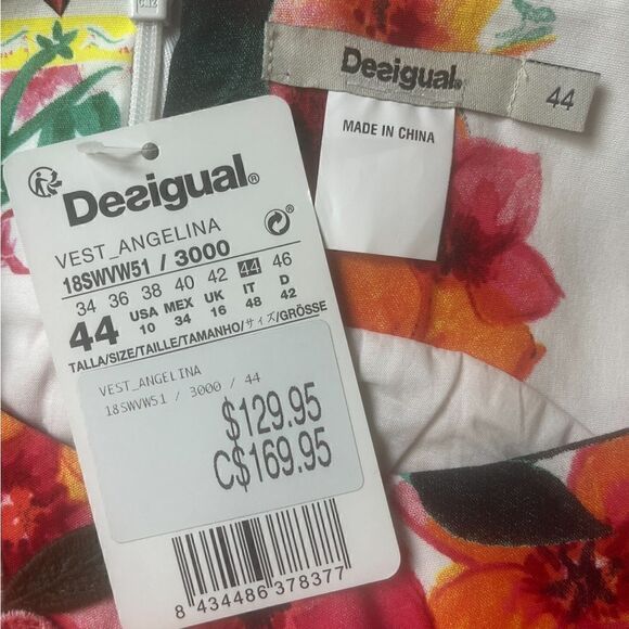 Desigual Floral Appliqué Sleeveless Dress 3D Flowers Artsy Sz 10 NWT - Picture 8 of 11